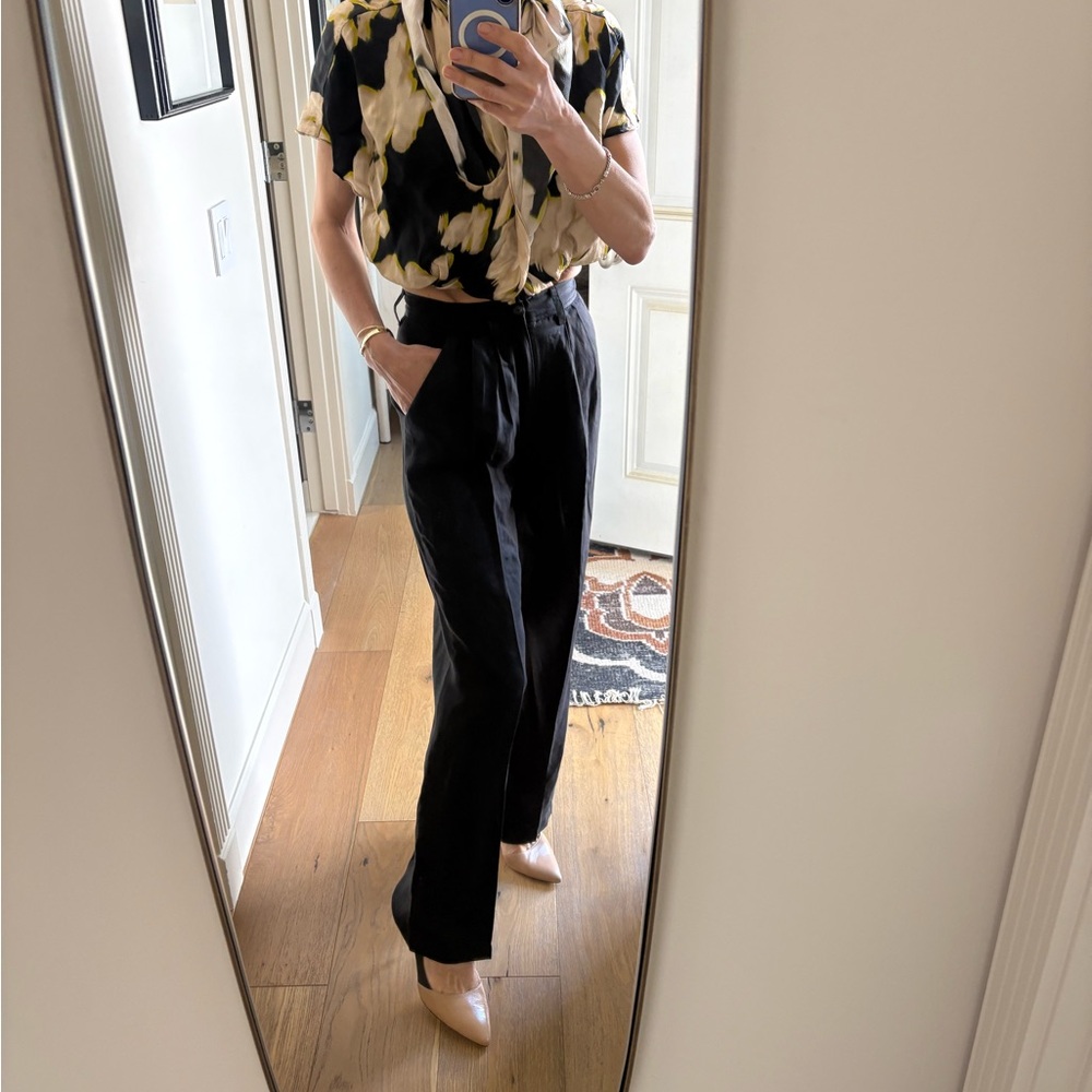 Anine Bing Carrie Wide-Leg Pants Black Linen Blend XS / 0 (Tag Size 30)